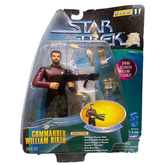 Vintage 1997 Playmates Star Trek Commander Riker Action Figure Galactic Gear New - Picture 1 of 12